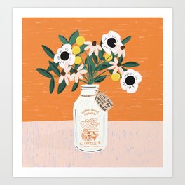 Milk Bottle Bouquet Art Print