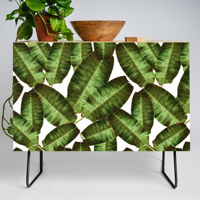 Tropical banana leaves, jungle leaf seamless floral pattern white background. Artistic palms pattern with seamless repeating design. Pattern summer Credenza