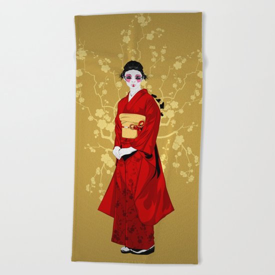 Geisha R Beach Towel