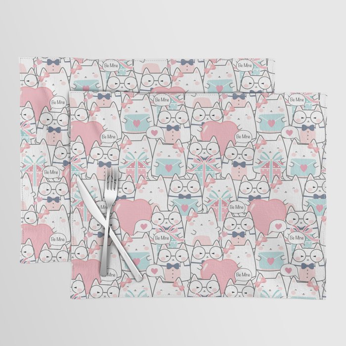 Cute Kawaii Cats with Hearts Placemat