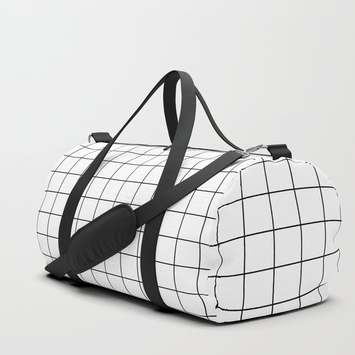 Grid Pattern Stripes Lines Black and White Minimalist Geometric Stripe Line Drawing Duffle Bag