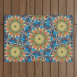 Mandala pattern,boho,bohemian,arabesque style .Checked,blue and orange pattern Outdoor Rug