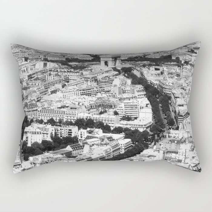 Paris Center, Arc de Triomphe street view cityscape black and white photograph / black and white photography Rectangular Pillow