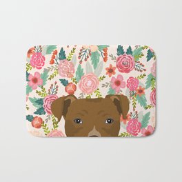 Pitbull floral dog portrait pibble peeking face gifts for dog lover Bath Mat