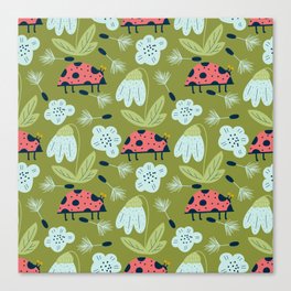 Scandinavian Spring Flowers with Ladybugs Canvas Print