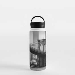 Brooklyn Bridge and Manhattan skyline in New York City black and white Water Bottle