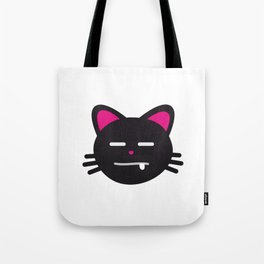 One Tooth Black Cat Expressionless Kitten Face Tote Bag