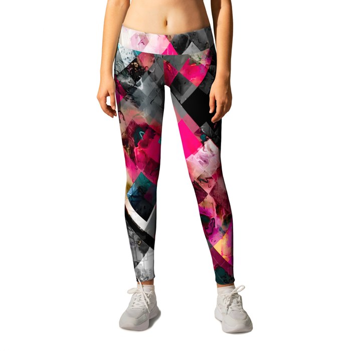 geometric pixel square pattern abstract background in pink blue Leggings