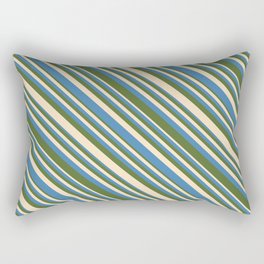 [ Thumbnail: Bisque, Blue, and Dark Olive Green Colored Lines/Stripes Pattern Rectangular Pillow ]