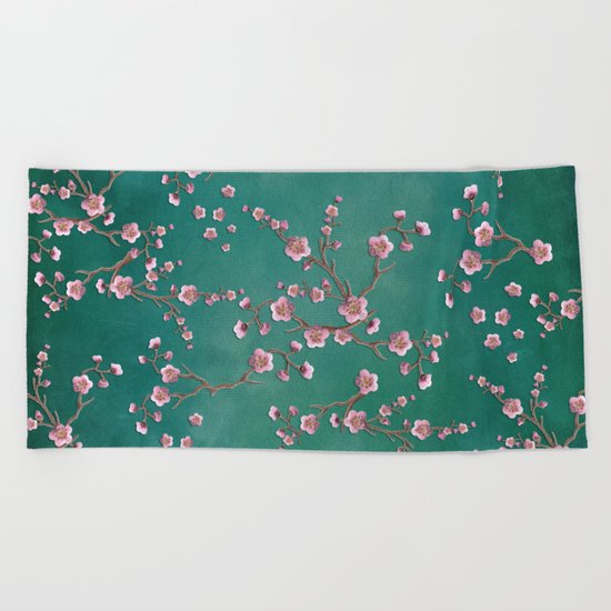 SAKURA LOVE - GREEN Beach Towel