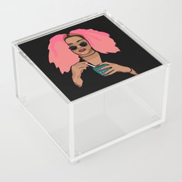 Woman with pink hair, sunglasses and piercings stirring coffee Acrylic Box
