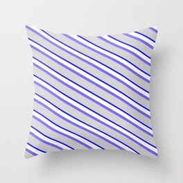 [ Thumbnail: Medium Slate Blue, Light Grey, Blue & White Colored Striped/Lined Pattern Throw Pillow ]