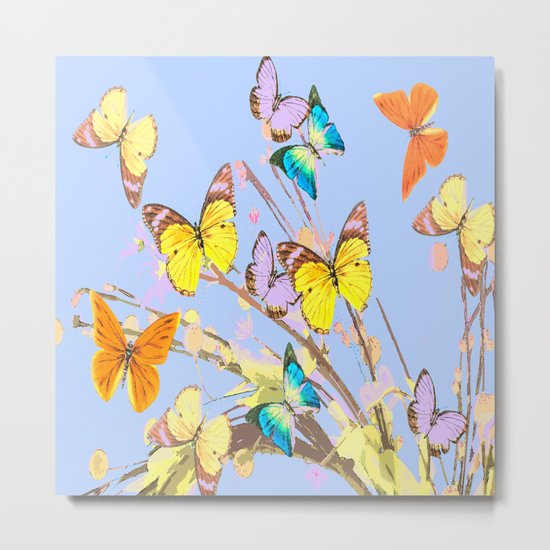 Playing butterflies on a summer day - lovely blue sky background - cheerful and happy Metal Print