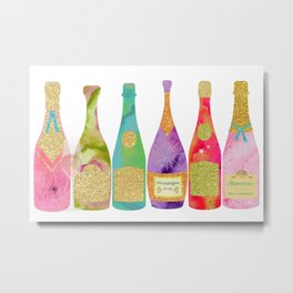 Champagne Bottle Parade Metal Print | Painting, Acrylic, Watercolor, Gold, Bevrage, Glitter, Sparkle, Bottle, Champagnebottle, Millenialpink 
