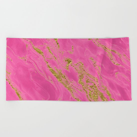 Luxury and glamorous gold glitter on pink Sea marble on #Society6 Beach Towel