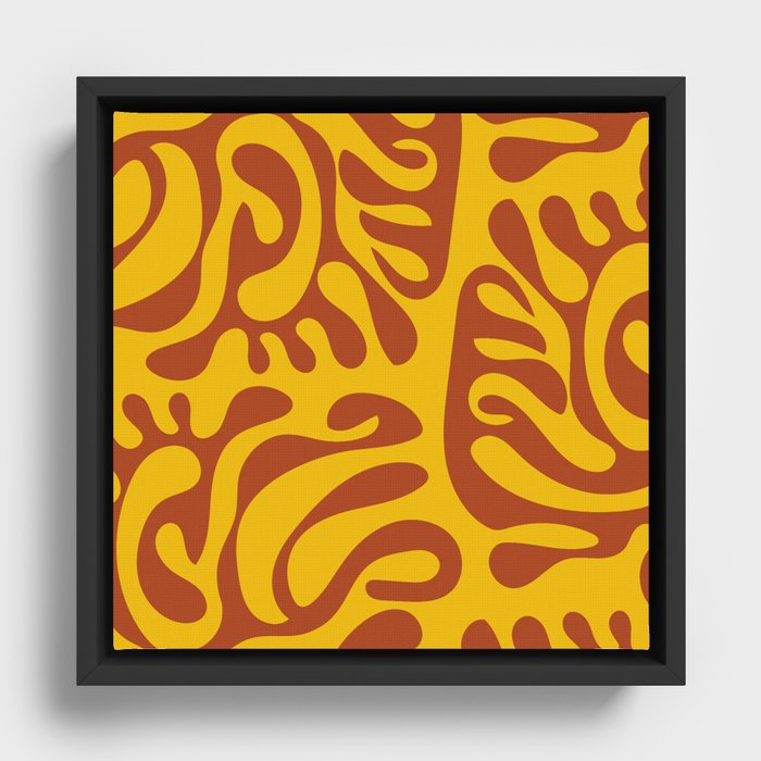 Mid Century Modern Curl Lines Pattern - Yellow and Orange Framed Canvas
