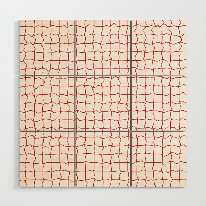 Red minimal geometrical liquid square pattern Wood Wall Art