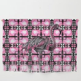 Black and pink flamingo on retro hearts Wall Hanging