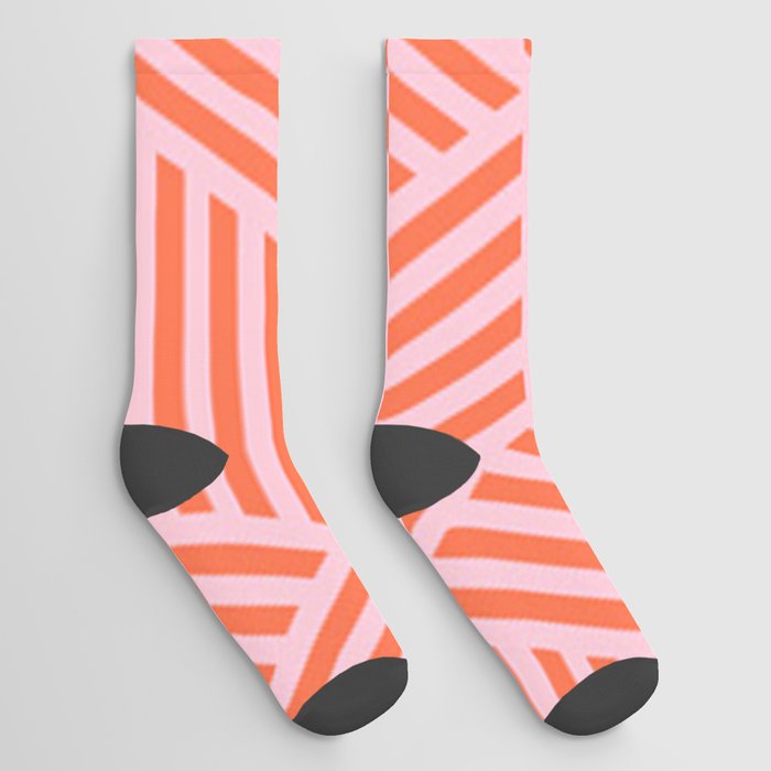 Geometric Coral and Pink Pattern Socks