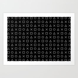 gamer pattern black and white  - gaming design black Art Print