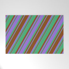 [ Thumbnail: Purple, Sea Green & Brown Colored Lined/Striped Pattern Welcome Mat ]