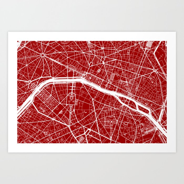 Paris, France, City Map - Red Art Print