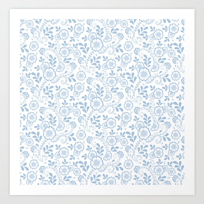 Pale Blue Eastern Floral Pattern Art Print