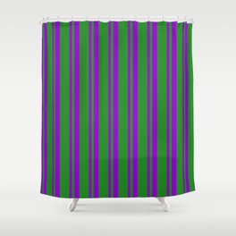 [ Thumbnail: Dark Violet and Forest Green Colored Stripes/Lines Pattern Shower Curtain ]
