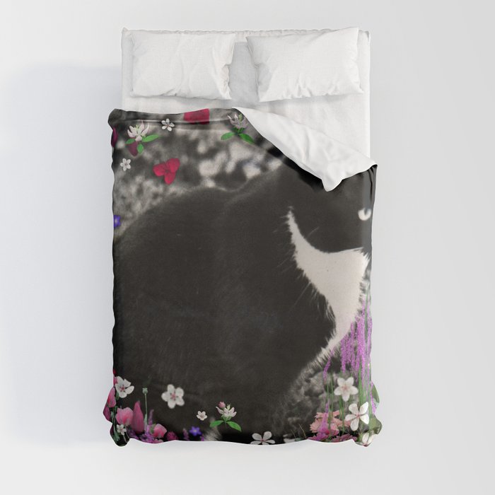 Freckles in Flowers II - Tuxedo Kitty Cat Duvet Cover