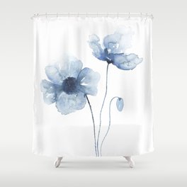 Blue Watercolor Poppies Shower Curtain