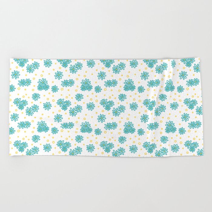 Daisies and Dots - Turquoise and Yellow Beach Towel