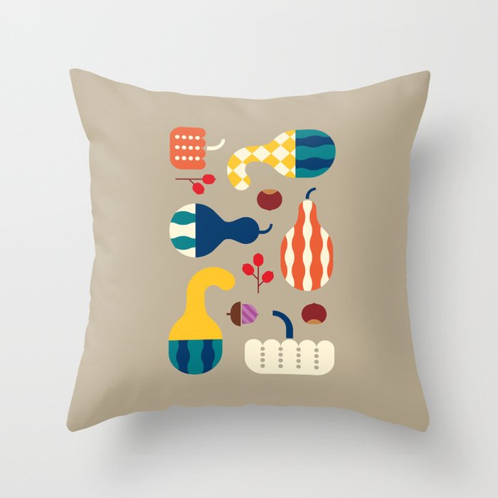 Autumn Gourds Gold Throw Pillow