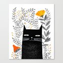 black cat with botanical illustration by pinknounou