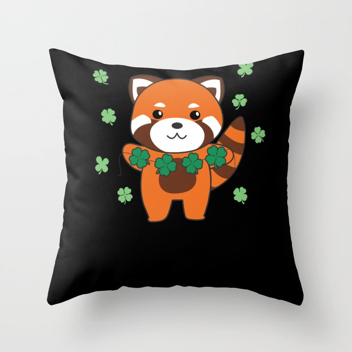 Red Panda With Shamrocks Cute Animals For Luck Throw Pillow