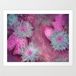 Koi Fish and Water Lilies Art Print