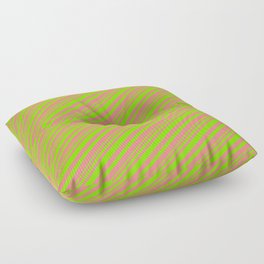 [ Thumbnail: Light Coral & Green Colored Striped Pattern Floor Pillow ]