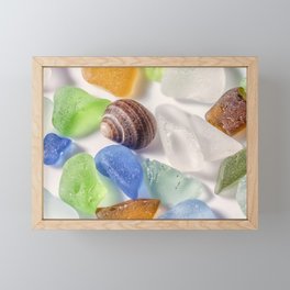 Tiny sea shell and Beach Glass Framed Mini Art Print