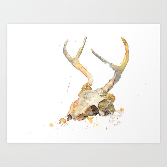 Deer Skull Watercolor Art Print by Hannah Rothstein | Society6