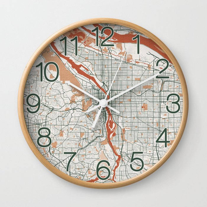 Portland City Map of Oregon, USA - Bohemian Wall Clock