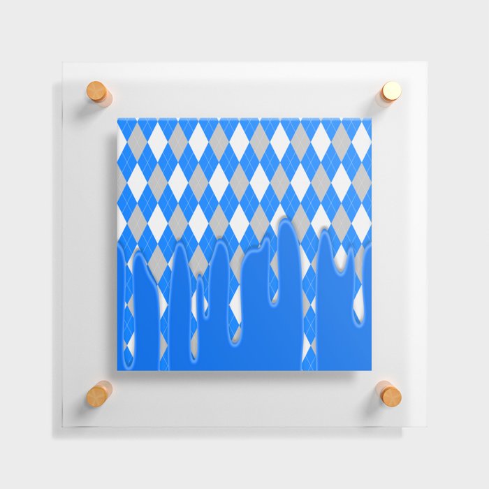 Blue Silver Plaid Dripping Collection Floating Acrylic Print