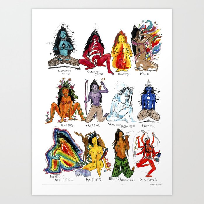Her Moods - Watercolor Chart of the Emotions of the Female Mind Art Print