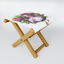 Cute duck in purple flowers hydrangea traditional illustration Folding Stool