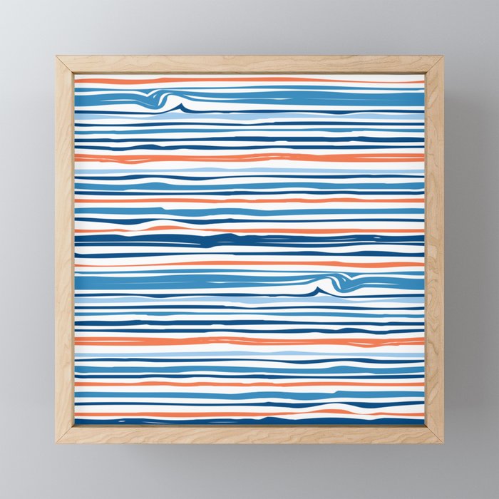 Modern Abstract Ocean Wave Stripes in Classic Blues and Orange Framed Mini Art Print