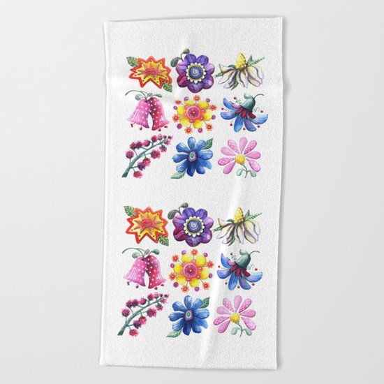 Pretty Flowers All in a Row Beach Towel