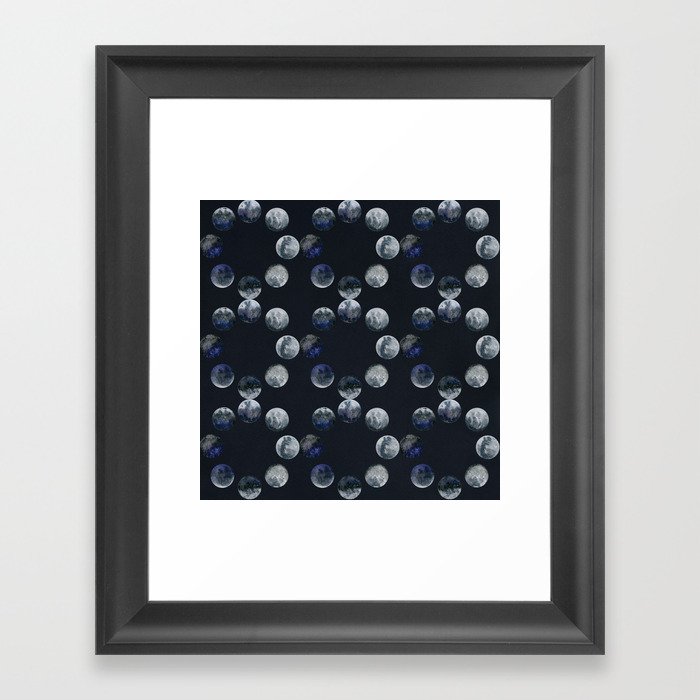 Moon Phases Ring Pattern on Night Sky, Summer Stargazing Collection Framed Art Print