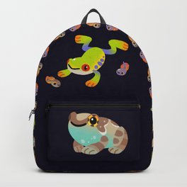 Tree frog - dark Backpack | Spring, Polliwog, Cottagecore, Tadpole, Frog, Summer, Chibi, Painting, Cute, Amazonmilkfrog 