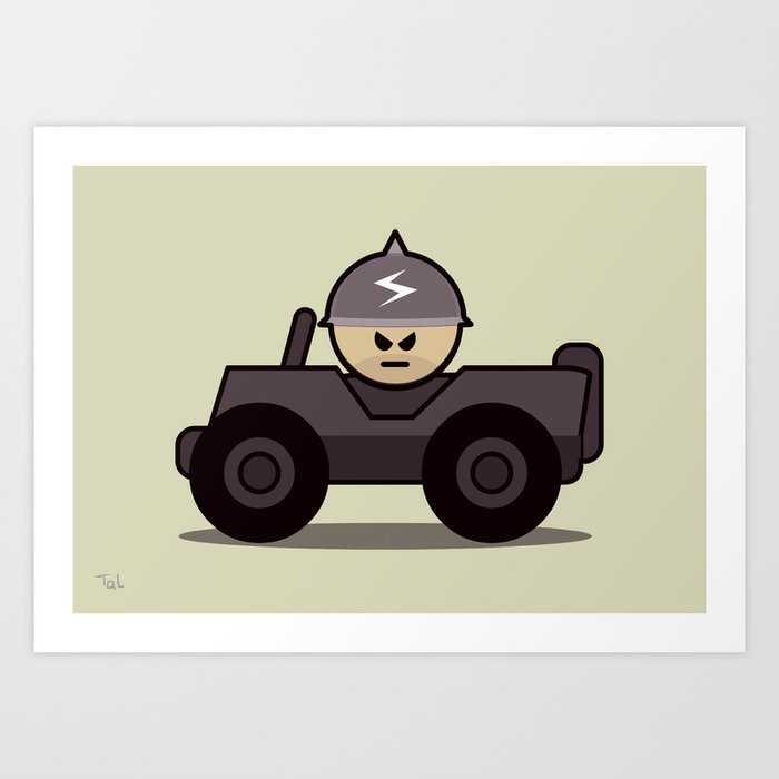 Grumpy Little Soldiers Jeep Military Art Wall Print