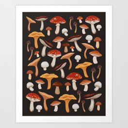 Mushroom Medley - Black Art Print