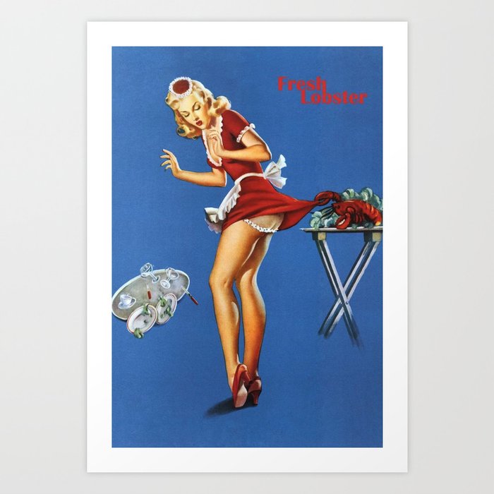 Fresh Lobster! - Satirical Pin Up Girl Waitress Motif Art Print