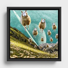 The Flying Sheep - Collage Artwork Framed Canvas